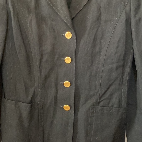 Louis Feraud Black Linen Blazer Jacket Gold Buttons - Picture 5 of 9